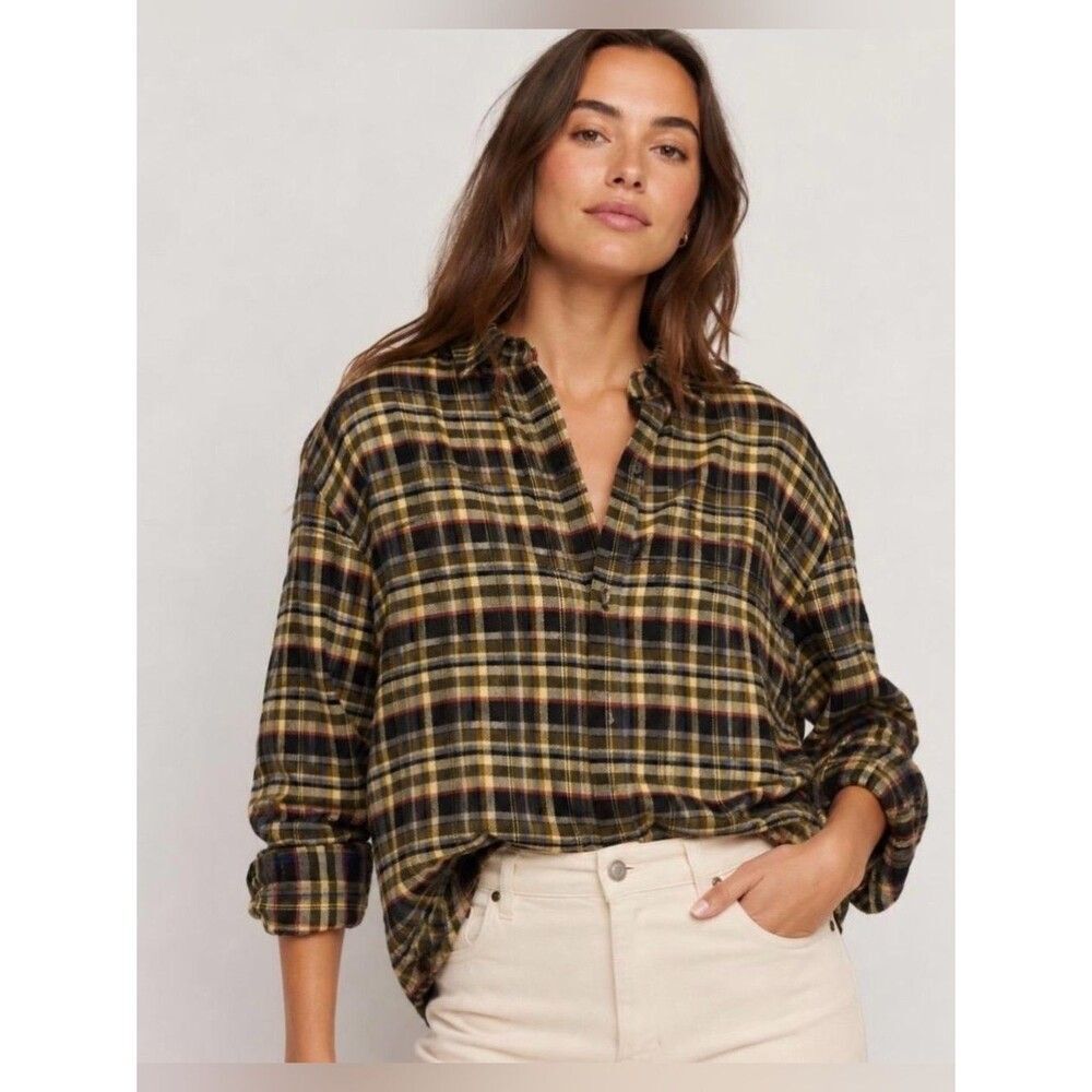 Everlane NWT Women XS Oversized Boxy Plaid Flannel Button Down Shirt Fall Chic